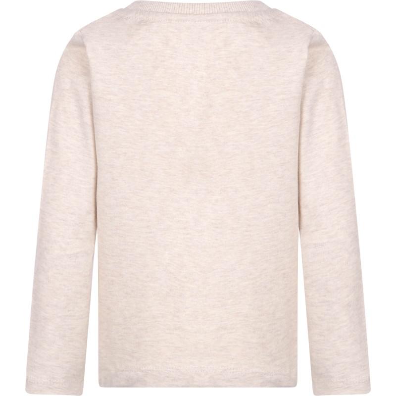 Esprit Cap print long sleeved logo t shirt in melange beige