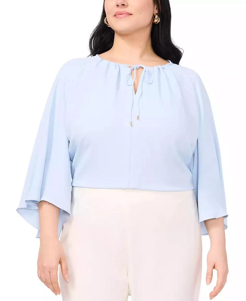 Shop Plus Size Split-Neck 3/4-Angel-Sleeve Blouse on Sale at