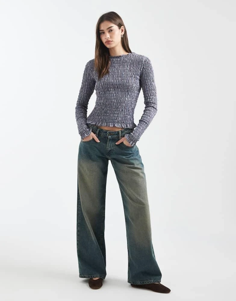 Daisy Street Daisy Street long sleeve shirred top in blue red check 3