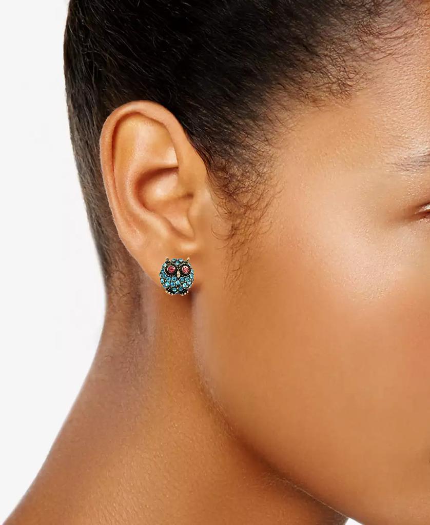 Betsey Johnson Gold-Tone Blue Pavé Owl Stud Earrings