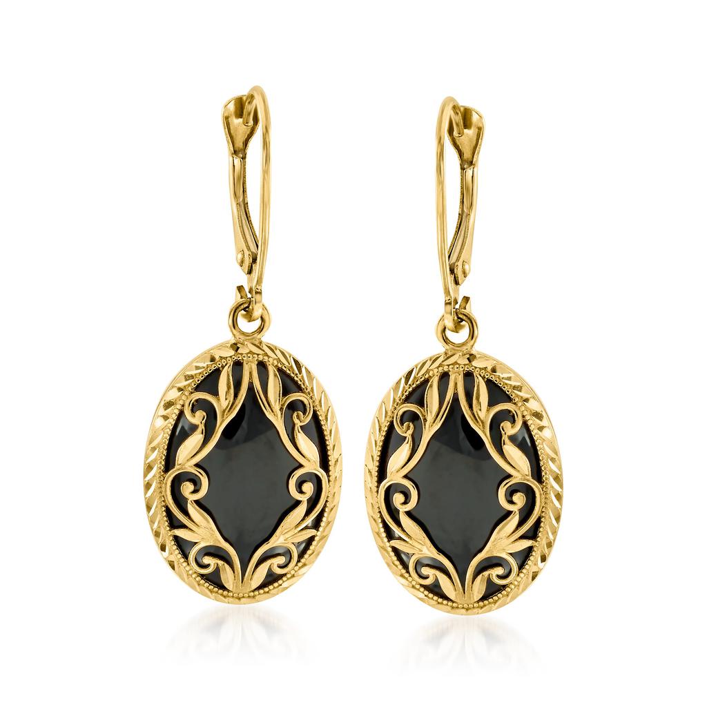 Ross-Simons Ross-Simons Black Onyx Drop Earrings in 14kt Yellow Gold