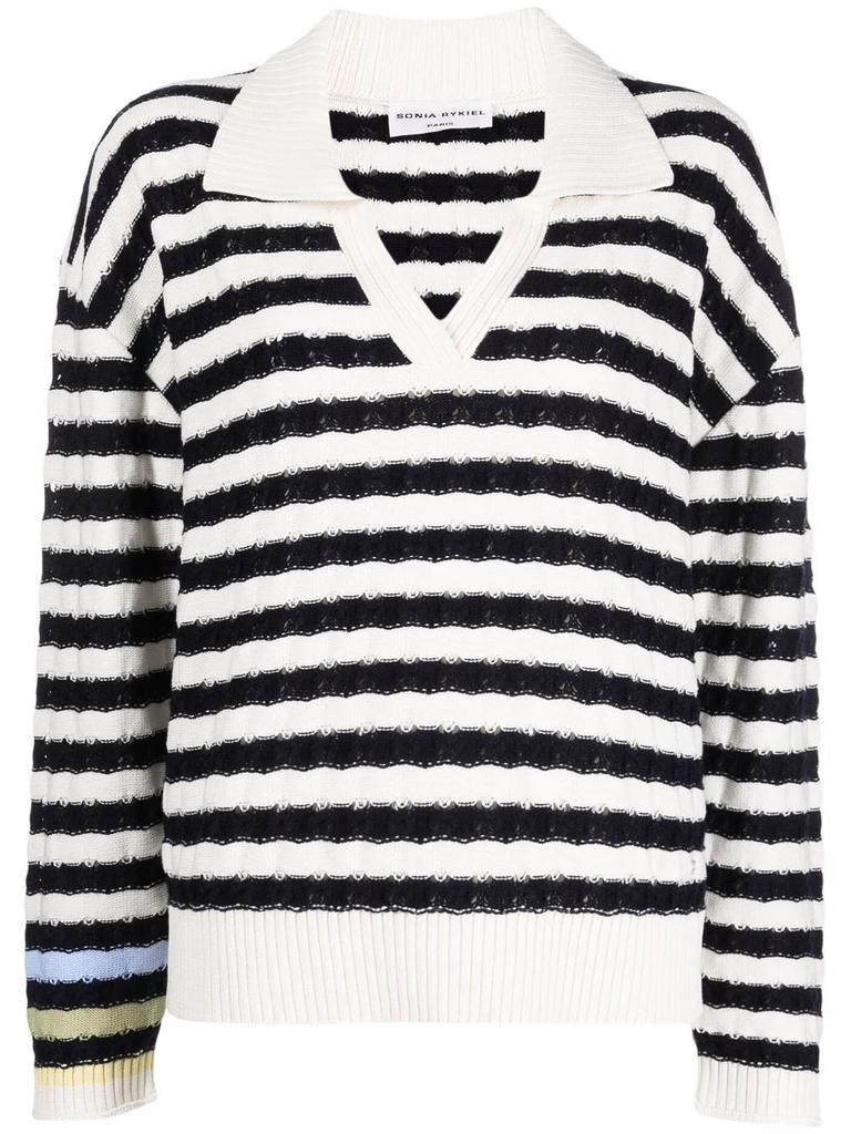 SONIA RYKIEL striped-knit polo jumper - women -  -  - White