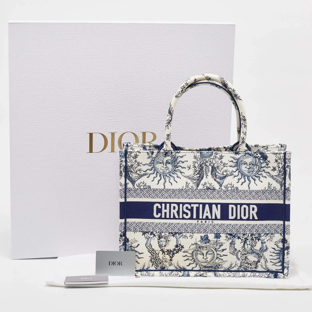 Dior Dior White/Blue Embroidered Toile De Jouy Soleil Canvas Medium Book Tote  10