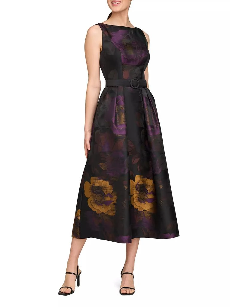 Kay Unger Ilsa Floral Jacquard Belted Cocktail Dress 5