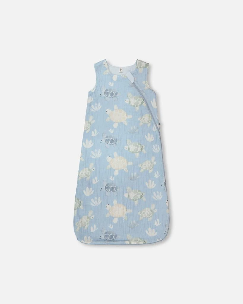 Deux par Deux Cotton Jersey Muslin Sleep Sack Blue Turtle Print