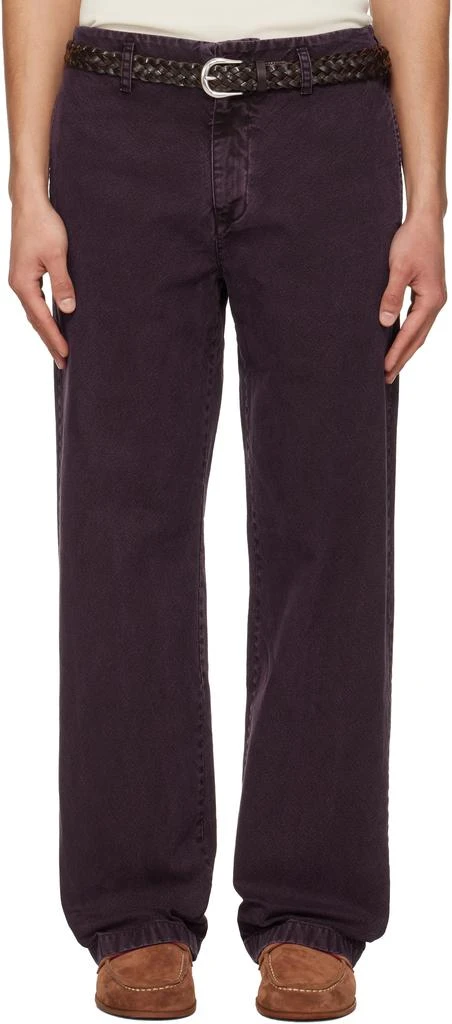 TONYWACK Burgundy Garment Dyed Cotton Straight Trousers