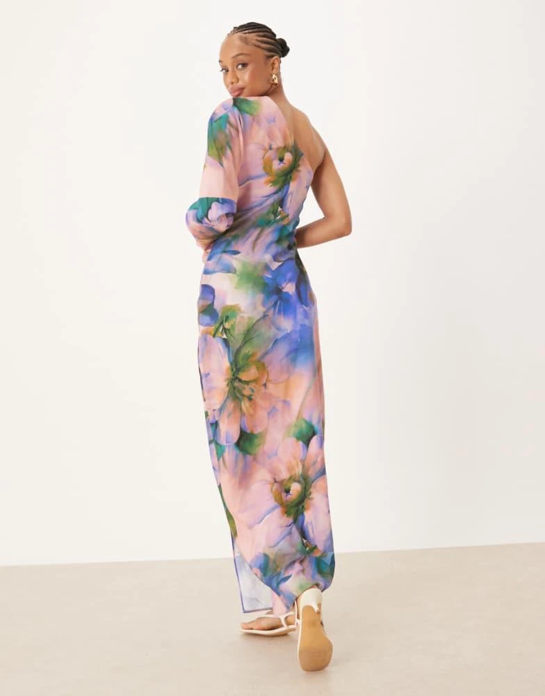asos one shoulder floral dress ASOS DESIGN one-shoulder draped maxi dress in pink floral print