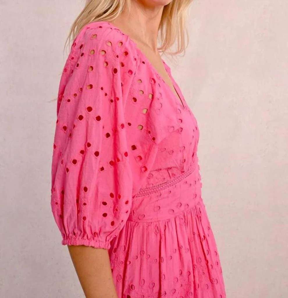 Molly Bracken Molly Bracken - Ruffle Sleeve V-neck Eyelet Dress 3