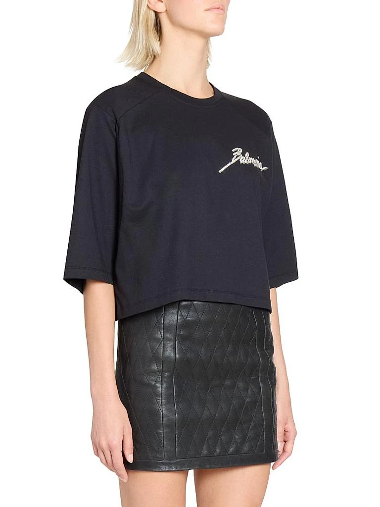 Embellished Logo Cotton Crop T-Shirt – On Sale Now with Up to 60