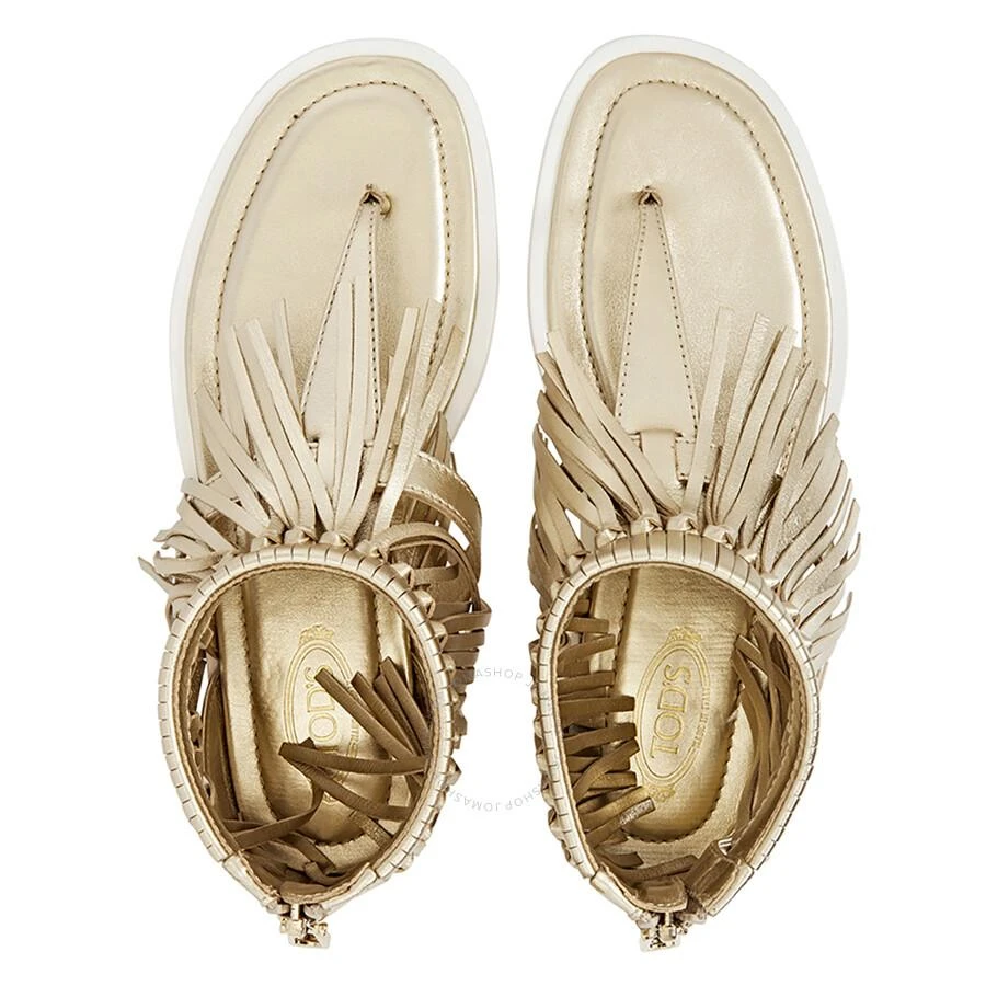 Tod's Calfskin Metallic Fringed Sandals 3