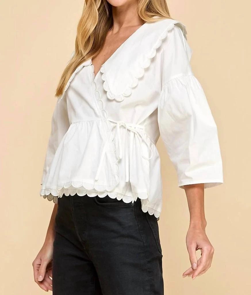 TCEC Exclusive Charm Peter Pan Collar Top In White 2