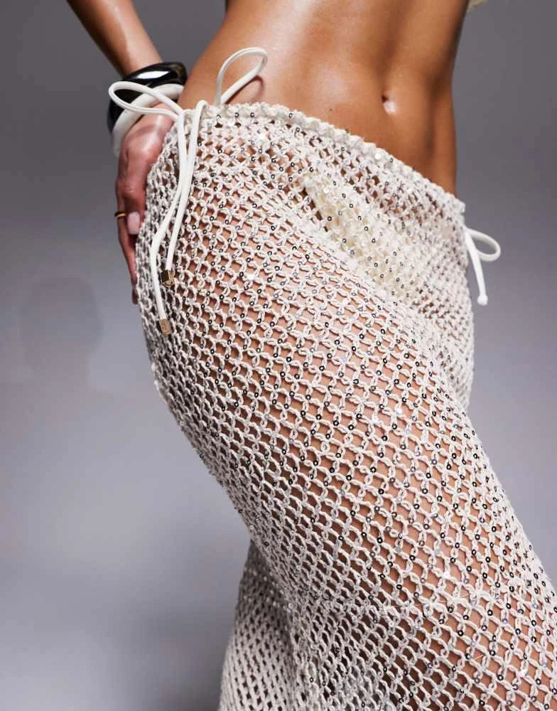 South Beach South Beach silver sequin cut out beach maxi skirt in cream 4