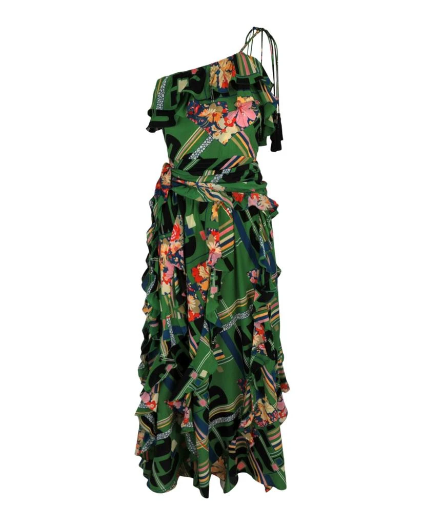 Gucci Floral Check-Print Ruffled Silk-Crepe Dress 1