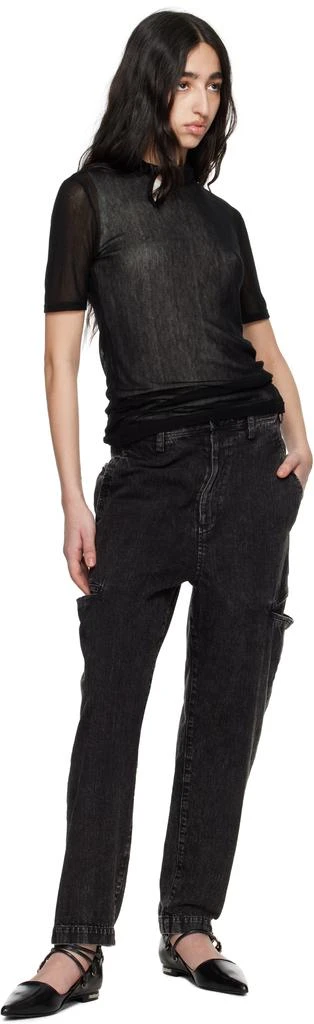 YOHJI YAMAMOTO Black 8oz Bleached Denim Tapered Jeans 4