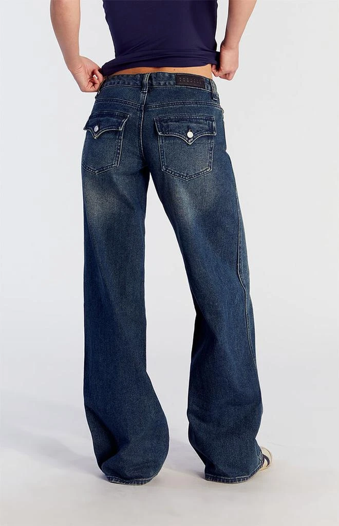 PacSun Casey Low Rise Baggy Jeans Button Pocket Dark Indigo 4