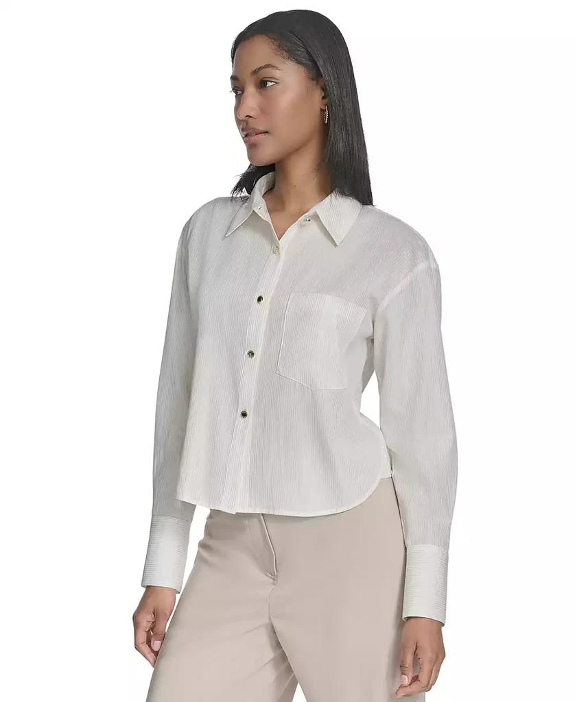 HALSTON Women's Cropped Button-Front Shirt 4