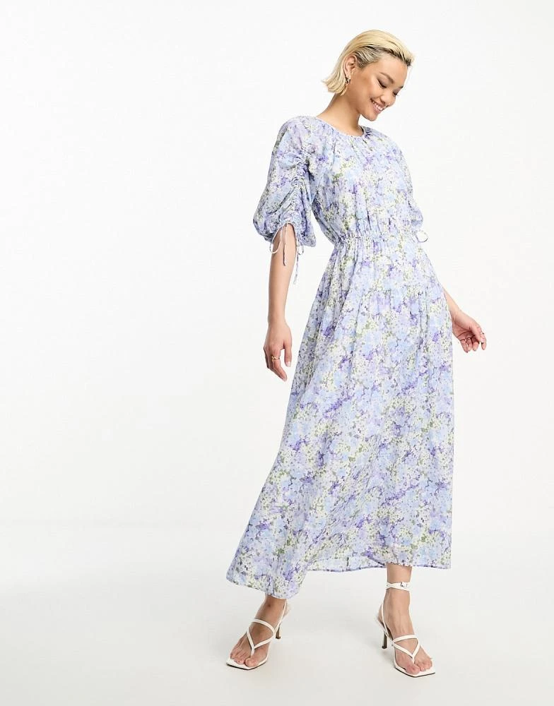 & Other Stories & Other Stories gather sleeve midaxi dress in blue floral 3