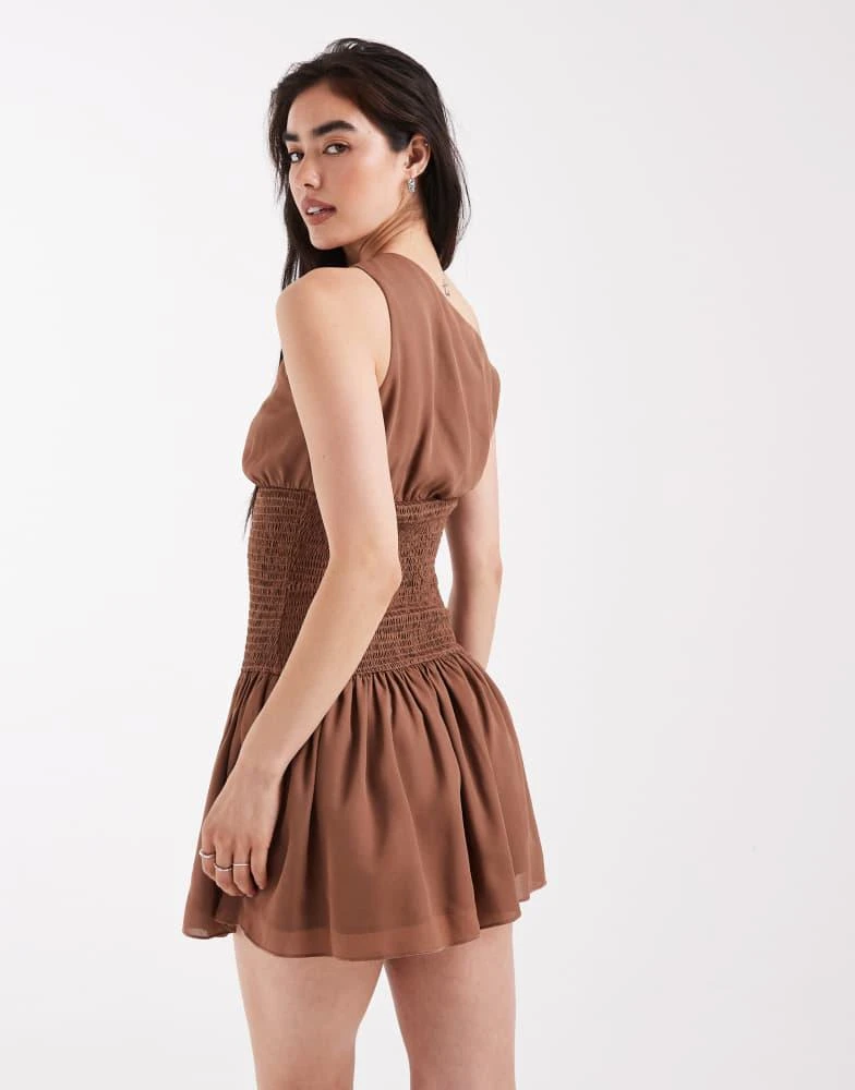 Daisy Street Daisy Street off the shoulder boho georgette shirred detail mini dress in brown 4