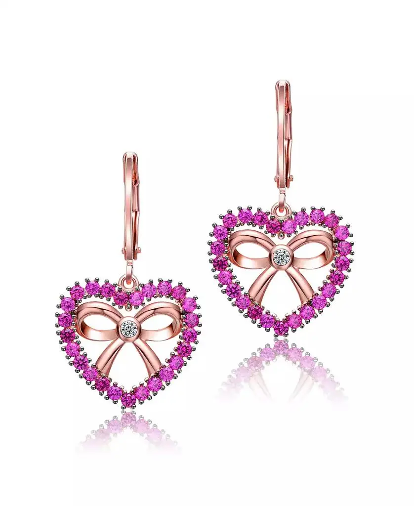 Genevive GV Sterling Silver with 18K Rose Gold Plated Heart Leverback Earrings
