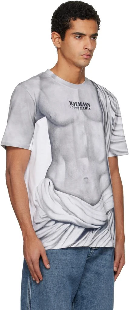 Balmain Gray Statue Print Logo T-shirt 2