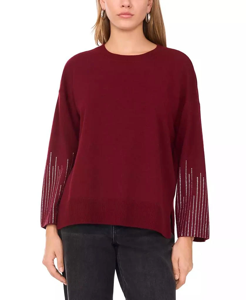 Sam & Jess Women's Crewneck Rhinestone Long-Sleeve Sweater