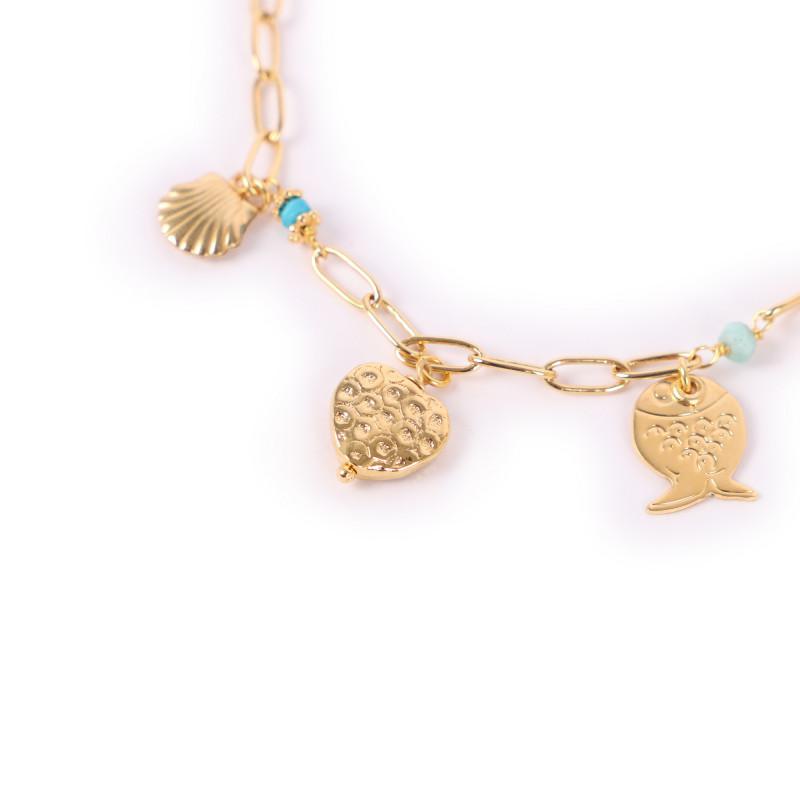 GAS Bijoux Beads and charms golden chain necklace