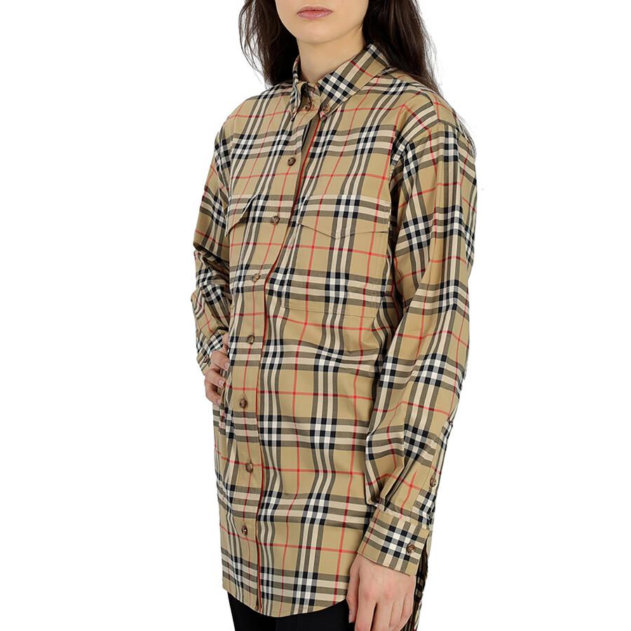 Burberry Ladies Vintage Check Stretch Cotton Oversized Shirt