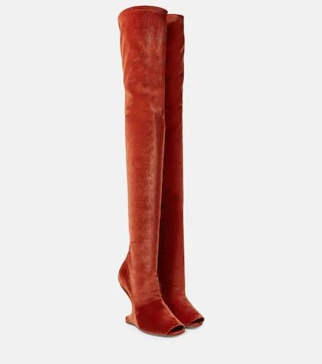 Rick Owens Cantilever velvet over-the-knee boots 1