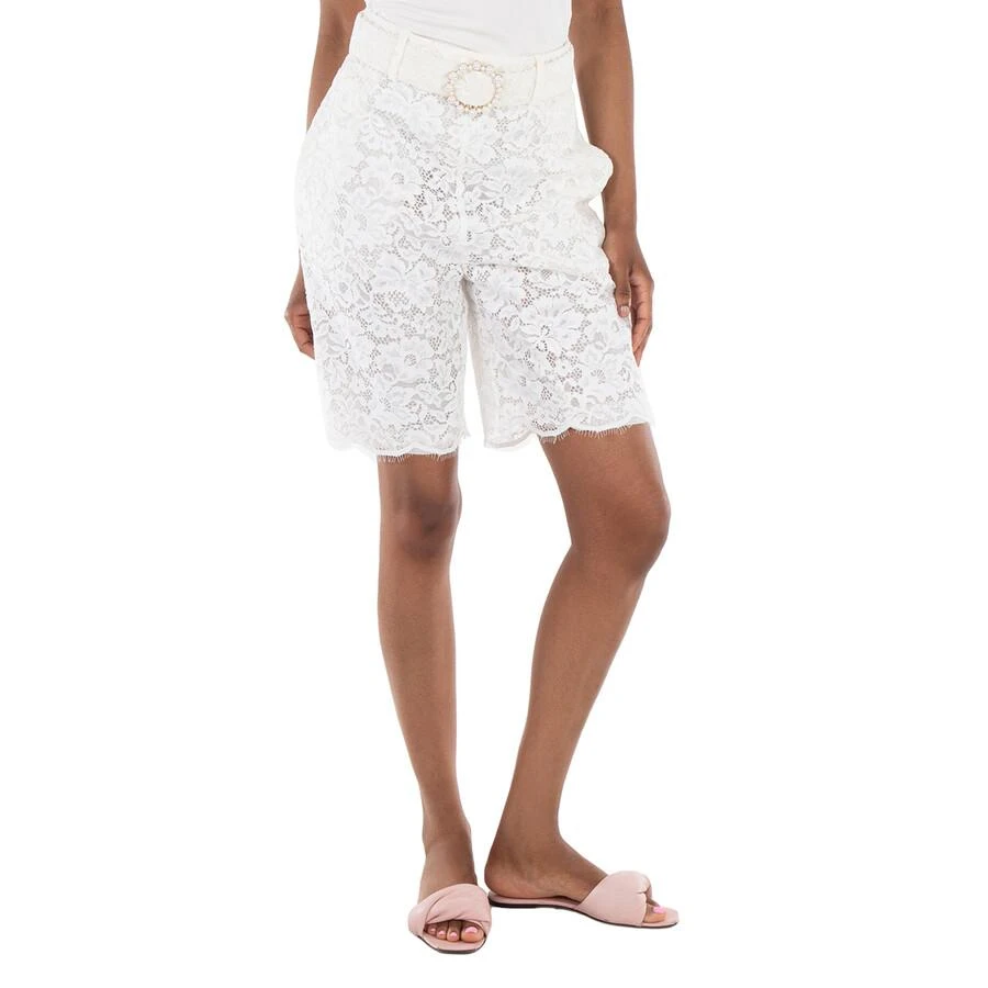 Shop Ladies Ivory Belted Lace Knee-Length Shorts on Sale at