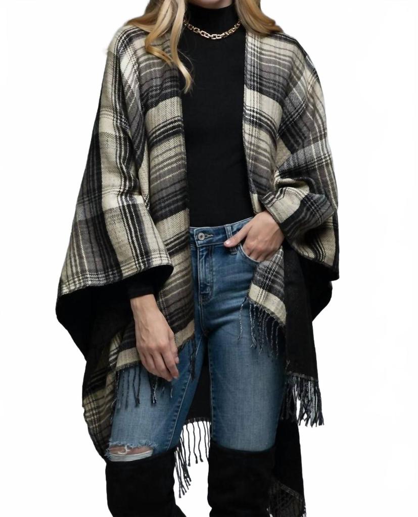 Ruggie Tassel Checked Poncho In Black