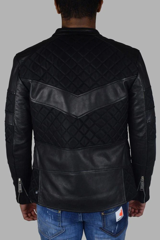 Philipp Plein Black Leather Biker Jacket With Quilted Panels 4