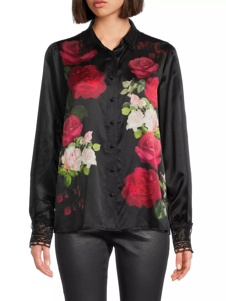 Johnny Was Averi Floral Lace-Trim Satin Shirt 3