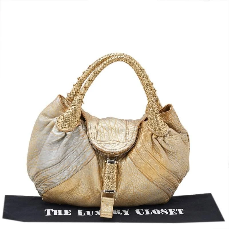 Fendi Fendi Metallic Gold Leather Holographic Textured Spy Hobo 12