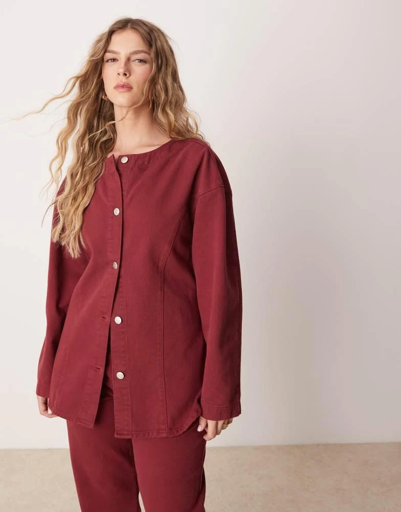 ASOS ASOS DESIGN cinch waist denim shirt in pomegranate 1