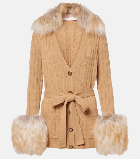 Valentino Shearling-trimmed cashmere cardigan 1