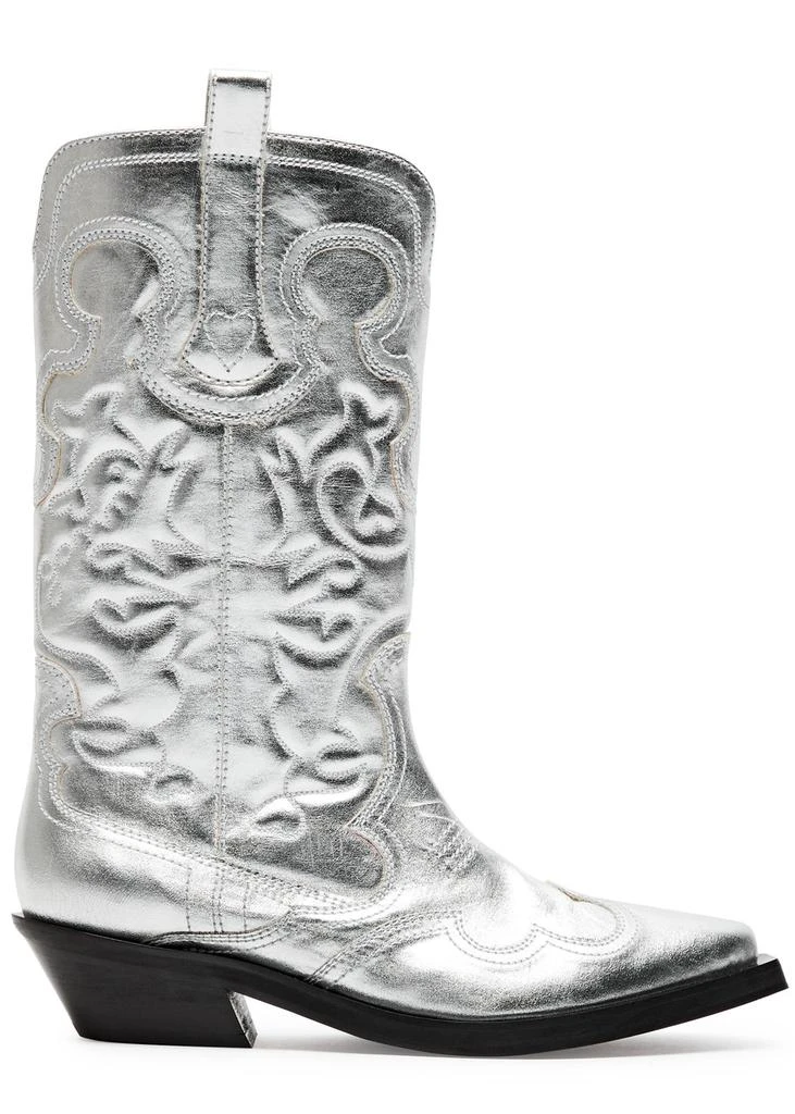 Ganni 50 metallic faux leather cowboy boots 1