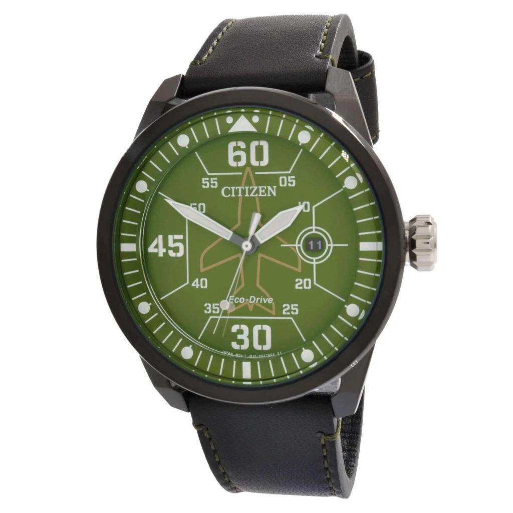 Citizen Citizen Men's Watch - Avion Eco-Drive Green Dial Black Leather Strap | AW1735-03X 1