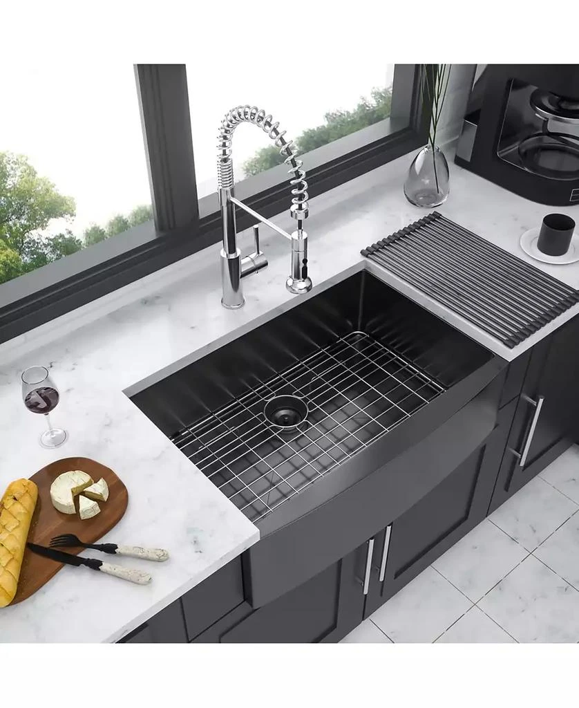Flynama 30x21x10inch Gunmetal Black Farmhouse Kitchen Sink Stainless Steel Apron Front 16 Gauge 5