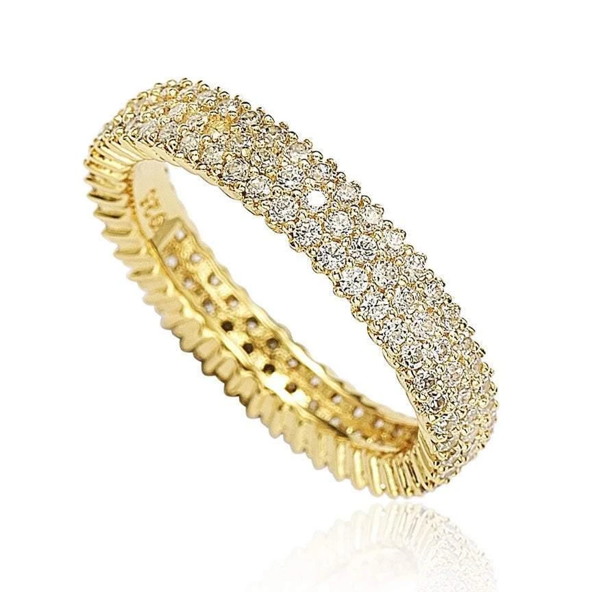 Suzy Levian Golden Sterling Silver Micro-Pave White Cubic Zirconia Eternity Band 1