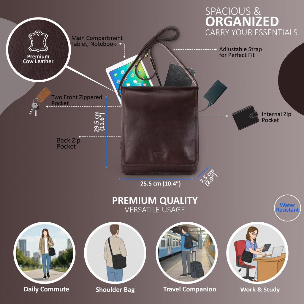 Infinity Leather Leather Vintage Brown Messenger Shoulder Crossbody Travel Business Bag - Ranger