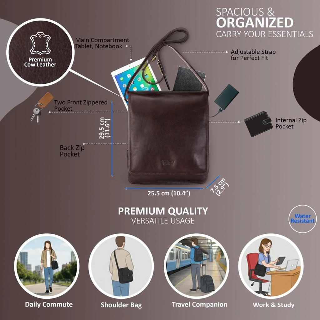 Infinity Leather Leather Vintage Brown Messenger Shoulder Crossbody Travel Business Bag - Ranger 2