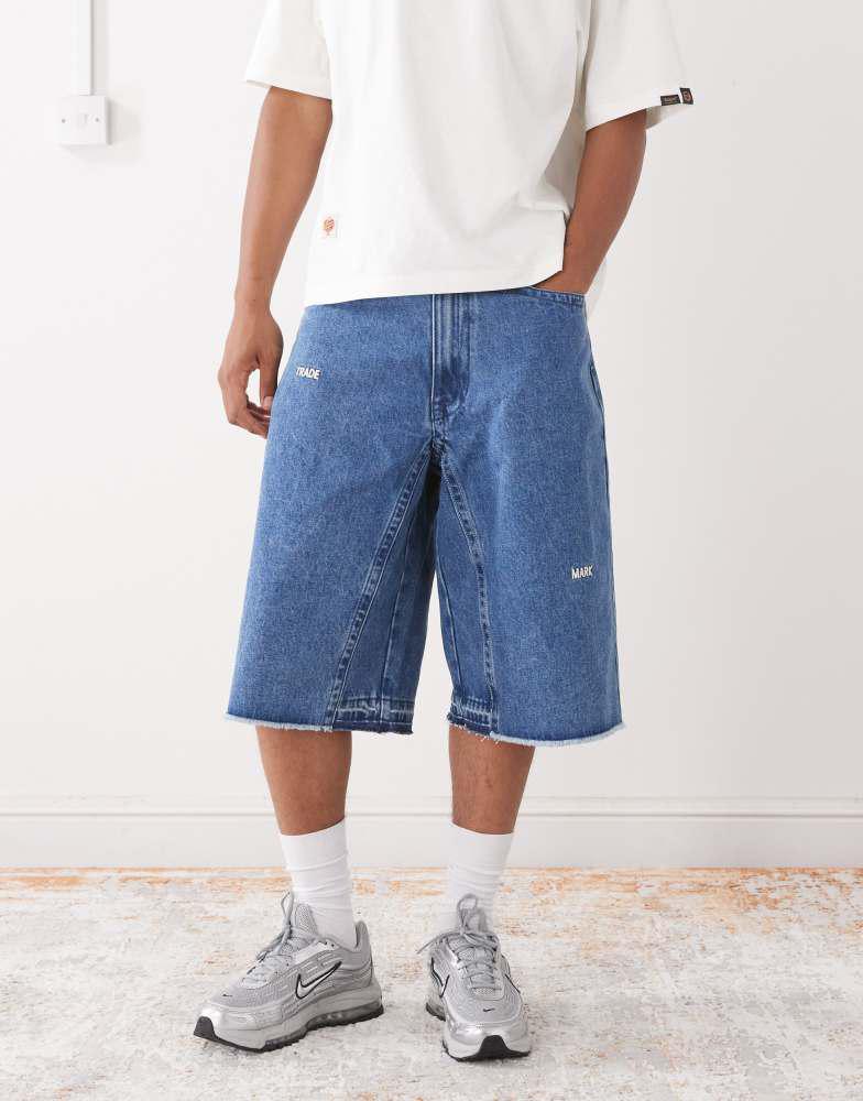 AAPE Aape by A Bathing Ape denim shorts with logo embroidery in light blue wash