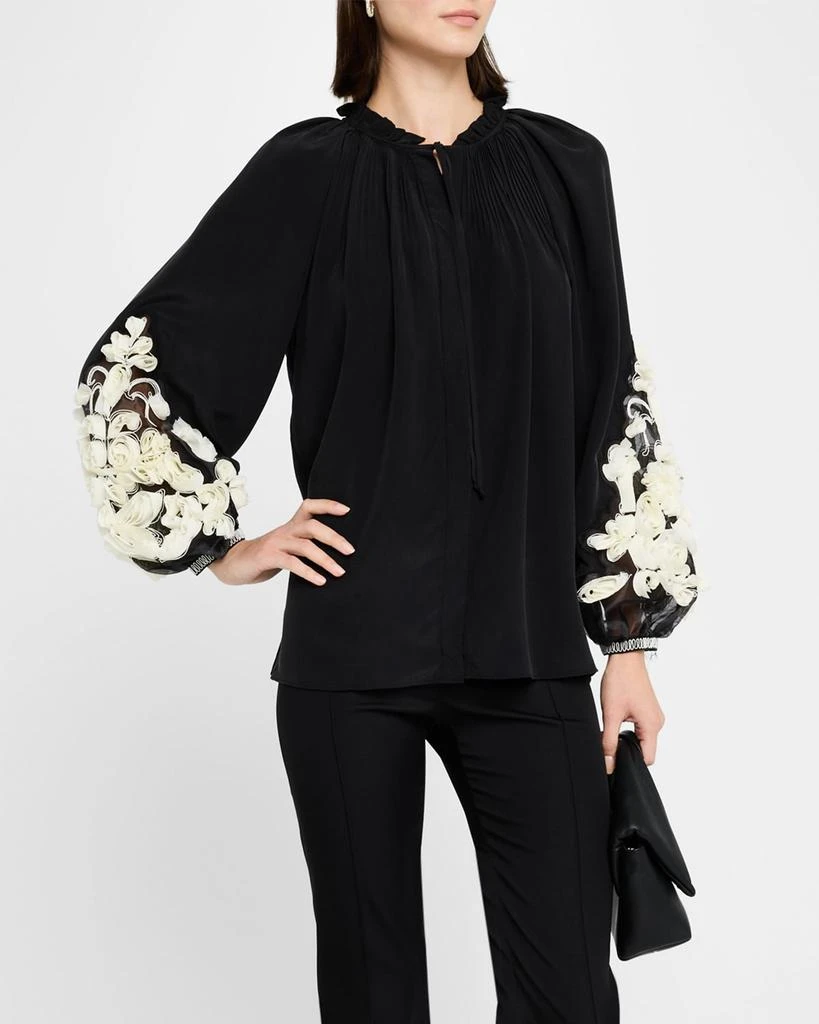 Kobi Halperin Carlin Blouson-Sleeve Floral Applique Blouse 4