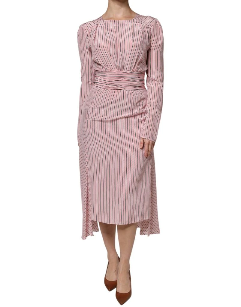 ERMANNO Stripes Silk Long Sleeves Midi Women
s Dress (Pre-Owned)