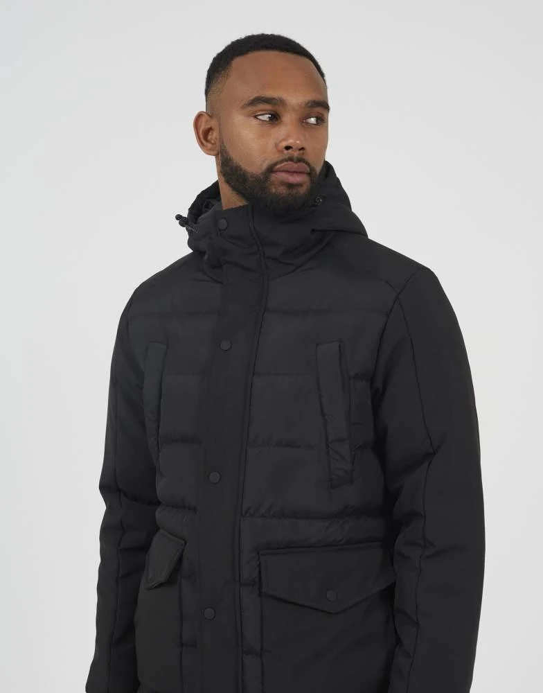 Brave Soul Brave Soul Padded hooded longline jacket in black 4