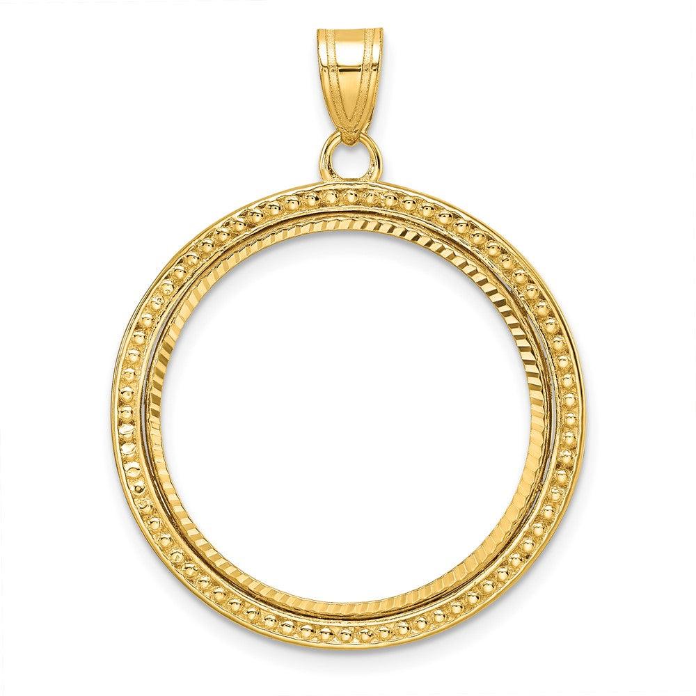 Diamond2Deal 14k Yellow Gold Beaded and Diamond-cut 22.0mm Prong Coin Bezel Pendant