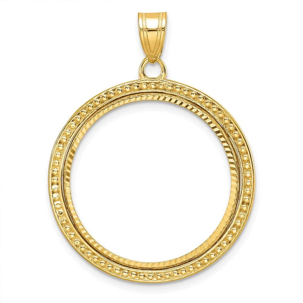 Diamond2Deal 14k Yellow Gold Beaded and Diamond-cut 22.0mm Prong Coin Bezel Pendant 1