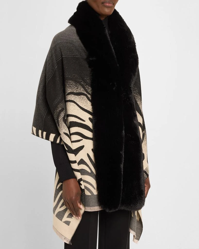 La Fiorentina Animal-Print Wrap W/ Faux Fur Trim 3