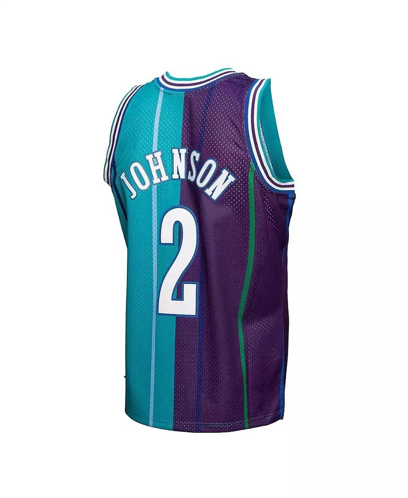 Mitchell & Ness Men's Larry Johnson Teal, Purple Charlotte Hornets Hardwood Classics 1992-93 Split Swingman Jersey 3
