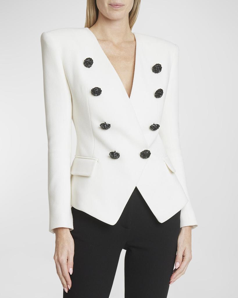 Balmain Collarless Blazer Jacket with Rose Buttons